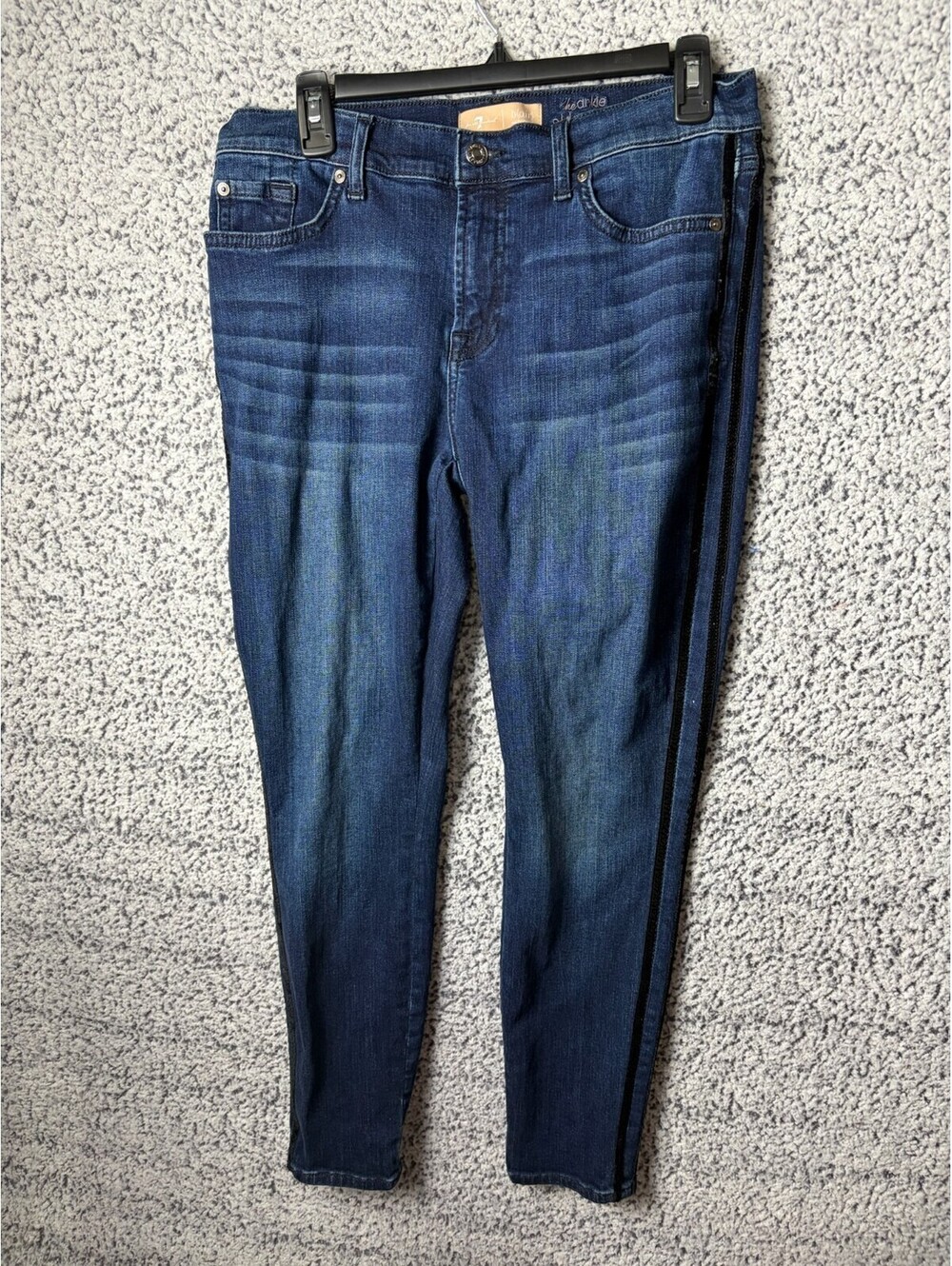 7 For All Mankind B(Air) Ankle Skinny Jeans Women’s 30 Blue Black Velvet Stripe